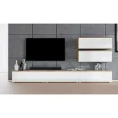 AX Living Anbauwand Loriano V Wohnwand Eiche Wotan/weiß Hochglanz 300