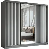AX Living Cabinio Kleiderschrank Grau Weiß mit Spiegel 240 cm Breite