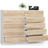 BDW Kommode, 10 Schubladen, viel Stauraum Wohnzimmer, Weiß / Eiche Sonoma