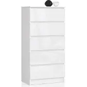 BDW Hochglanz Kommode, 5 Schubladen, Schlafzimmer, 60x121, weiß