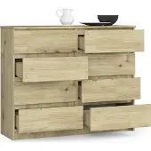 BDW , Kommode mit 8 Schubladen, 120x99x40 cm, viel Stauraum, Eiche Artisan