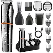Douself 6-in-1 Multifunktionaler wasserdichter Haarschneider, digitaler Haarschneider, wiederaufladbares Rasierer-Nasenhaarschneider-Kit, Orange