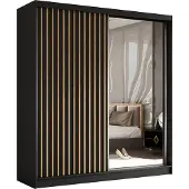 AX Living Cabinio Schwebetürenschrank Schwarz Artisan mit Spiegel 200