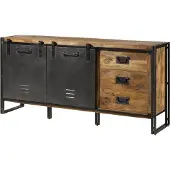 MASSIVMOEBEL24.DE MASSIVMOEBEL24 Sideboard Mango 195x45x90 natur lackiert / Metall grau BLACKBURN #307