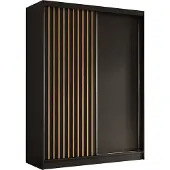 Masseno Schiebetürenschrank LAMELLO 160 cm Kleiderschrank Schlafzimmer Schrank 2-türig mit Lamellen Schwarz