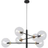 Light11 HOME Vicenza Schwarz-Gold-Hängelampe 6 Flache Klarlampen E14