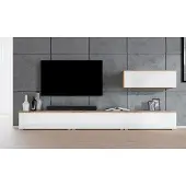 AX Living Anbauwand Loriano IV Wohnwand Eiche Wotan/weiß Hochglanz 300
