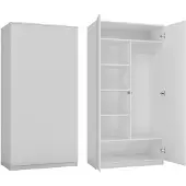 BDW Kleiderschränk 2 Türen, 6 Einlegeböden, Weiß, 180x90x50