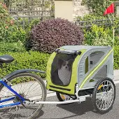 Supfine Hundewagen Fahrradanhänger Faltbar mit Netzfenstern Fahne Gelbgrau