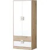 Minio , Kleiderschrank 80 cm, 2-trg., "Nimes", Eiche hell / weiß Farbe