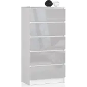 BDW Hochglanz Kommode, 5 Schubladen, Schlafzimmer, 60x121, Weiß-Grau