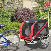 Supfine Hundewagen Fahrradanhänger Faltbar mit Netzfenstern Fahne Rötliches Schwarz