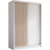 Masseno Schiebetürenschrank LAMELLO 150 cm Kleiderschrank Schlafzimmer Schrank 2-türig mit Lamellen Weiß