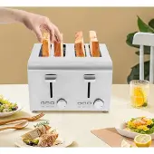 GreatDEshop2021 Toaster, 4-Scheiben-Toaster, Küche, Frühstück, Toaster aus Edelstahl, Silber