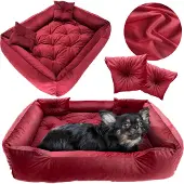 EDANTI Hundebett Hundekissen 135x100 cm Katzenbett Hundesofa Hundekorb Velour Rot