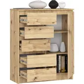 BDW - Kommode 5 Schubladen, Wohnzimmer, Flur 80x97x35, Artisan-Eiche
