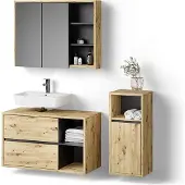 Livinity Badmöbel-Set Vomano Braun 3 Teile, mit Midischrank, Model 52752