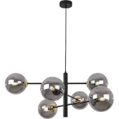 Light11 HOME Vicenza Schwarz-Gold-Hängelampe 6 Flache Graphit-Lampenschirme E14