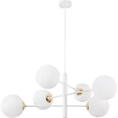Light11 HOME Vicenza Weissgold Hängelampe 6 Flache Weisse Lampenschirme E14