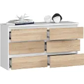 BDW , Kommode, 6 Schubladen, 100x57, Schrank, Sideboard, Weiss / Eiche Sonoma