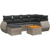 vidaXL 7-tlg. Garten-Sofagarnitur mit Kissen Grau Poly Rattan