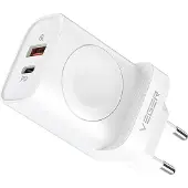 Veger Netz-Ladegerät USB + Typ C + Ladegerät kompatibel mit Apple Watch PD 25W W002E weiß
