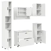 Syfax Badezimmermöbel-Set mit Regal 5 pcs Weiß Sperrholz und Metall