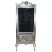 Casa Padrino Barock Vitrine Silber / Schwarz - Vitrinenschrank - Wohnzimmerschrank Glasvitrine