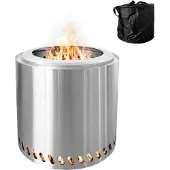 Relaxdays Feuerschale ohne Rauch, Edelstahl, HxD: 36 x 38 cm, Aschebehälter & Tasche, rauchfreie Feuerstelle, silber