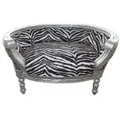 Casa Padrino Barock Hunde & Katzen Sofa Zebra /Silber Hundebett & Katzenbett