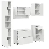 Syfax Badezimmermöbel-Set mit Regal 5 pcs Weiß Sperrholz und Metall