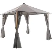 Sweeek - Pavillon 3x3m Aluminium Holzoptik mit Vorhängen und LED - Beige