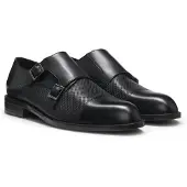 BOSS Doppelte Monkstraps aus Leder mit perforiertem Detail Grösse 40.5