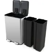 Costway Mülleimer 60L Edelstahl, 2x30L Abfalleimer, Treteimer mit sanft schließendem Deckel