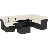vidaXL 9-tlg. Garten-Sofagarnitur mit Kissen Schwarz Poly Rattan