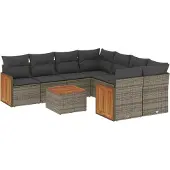 vidaXL 9-tlg. Garten-Sofagarnitur mit Kissen Grau Poly Rattan