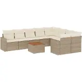 vidaXL 10-tlg. Garten-Sofagarnitur mit Kissen Beige Poly Rattan