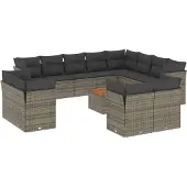 vidaXL 13-tlg. Garten-Sofagarnitur mit Kissen Grau Poly Rattan