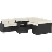 vidaXL 10-tlg. Garten-Sofagarnitur mit Kissen Schwarz Poly Rattan