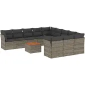 vidaXL 12-tlg. Garten-Sofagarnitur mit Kissen Grau Poly Rattan