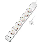 Logilink Steckdosenleiste mit 6 Steckdosen + USB-A/USB-C PD 20W, Schalter, 1,4 m, Weiß
