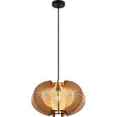 Nowa Hängeleuchte Metall schwarz matt, MDF Holzoptik dunkel, Hanf naturfarben, Kabel Textil schwarz, ø: 440mm, H: 1500mm, exkl. 1x E27 25W 230V