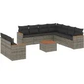 vidaXL 10-tlg. Garten-Sofagarnitur mit Kissen Grau Poly Rattan