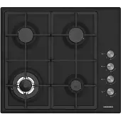 Heinner HBH-S4IWF-BK Einbau-Gaskochfeld, 4 Brenner mit Wokbrenner, elektrische Zündung, Schwarz