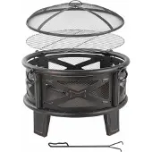 Relaxdays Feuerschale, Ø 66 cm, mit Grillrost, Funkenschutz & Schürhaken, Feuerstelle Garten, Feuerkorb, schwarz/bronze