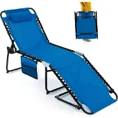 Costway Sonnenliege klappbar bis 150kg, Gartenliege mit Kopfstütze, Seitentasche & verstellbarer Rückenlehne Blau