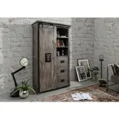MASSIVMOEBEL24.DE Schrank Mango 100x45x175 grau lackiert RAILWAY #214