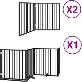 vidaXL 8-tlg. Hundetor mit Tür Faltbar Schwarz 640 cm Pappelholz
