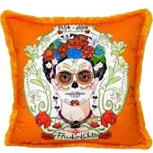 Casa Padrino Luxus Deko Kissen mit Strass Steinen Orange / Bunt