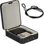 Relaxdays Sicherheitsbox mit Zahlenschloss, tragbar, mit Sicherungskabel, Autosafe, Stahl, HxBxT: 6x16x20 cm, schwarz